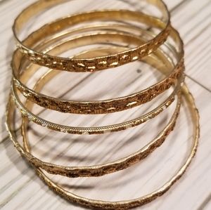 Bracelet Stack, brass bangles set of 5 shiny gold India style